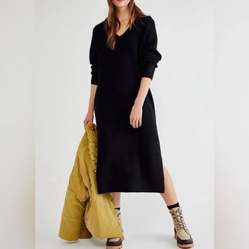 Free People FP Beach Claudia Ribbed Midi Sweater Dress •M• Pullover Hoodie Hood